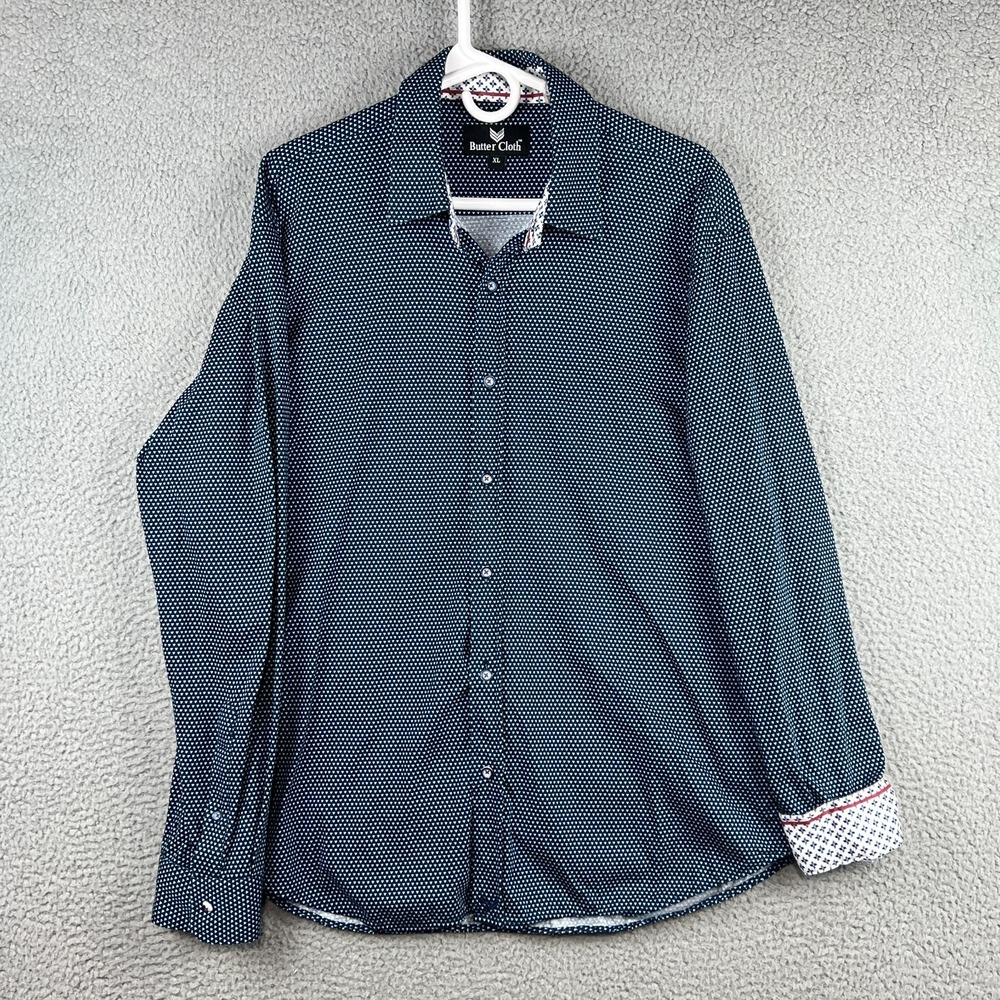 Buttercloth‎ Shirt Mens XL Black Teal Long Sleeve Button Up Geometric Flip Cuff